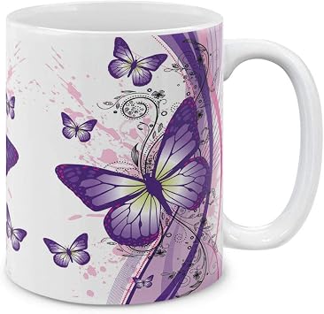 MUGBREW 2 Tone Purple Butterfly Ceramic Coffee Mug Tea Cup, 11 OZ