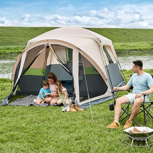Tents for Camping 6 Person Camping Tent with Screen Porch, Weatherproof Large Cabin Tent with Rainfly and Carry Bag, Family Tent for Outdoor Camping and Backyard, Beige - Image 8