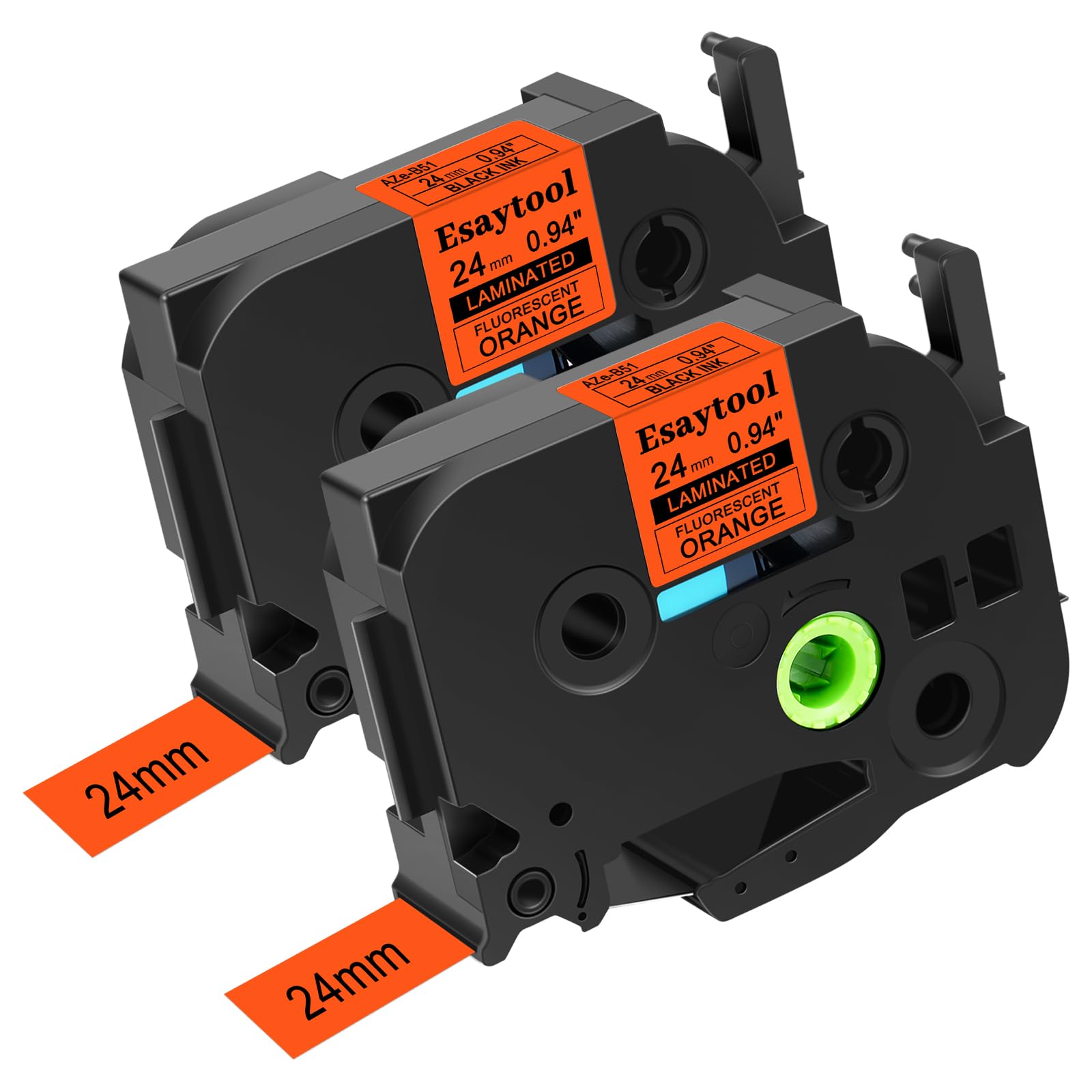 Esaytool 2 Pack Replacement for TZe-B51 TZeB51 TZB51 24mm 0.94inch Black on Orange Fluorescent Laminated Compatible with P-Touch PT-D600 PT-P750W