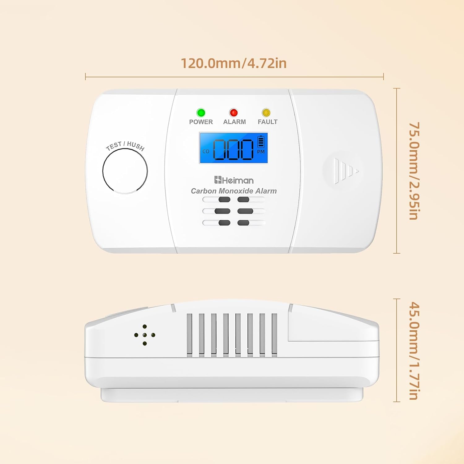 Dimensioni del rilevatore di monossido di carbonio HEIMAN
