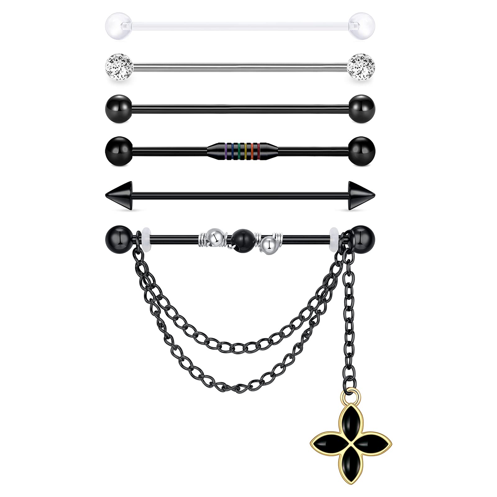 Funseedrr 5pcs Industrial Barbell 38 mm 14 Calibre de Acero Inoxidable joyería Piercing del Cuerpo