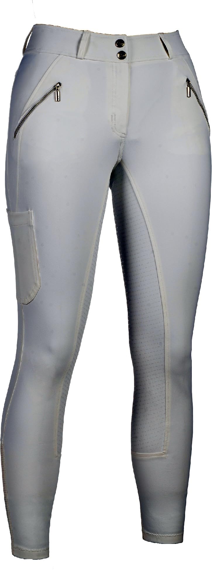 HKM Women's Lia High Waist Silicone Full seat Riding Breeches, White, 32