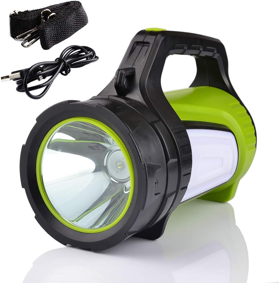 SmilingShark Super Bright Rechargeable LED Lantern Flashlight, 10 Modes Multifunction Portable LED Searchlight & Spotlight Torch, USB Charging Cord, Shoulder Strap Included