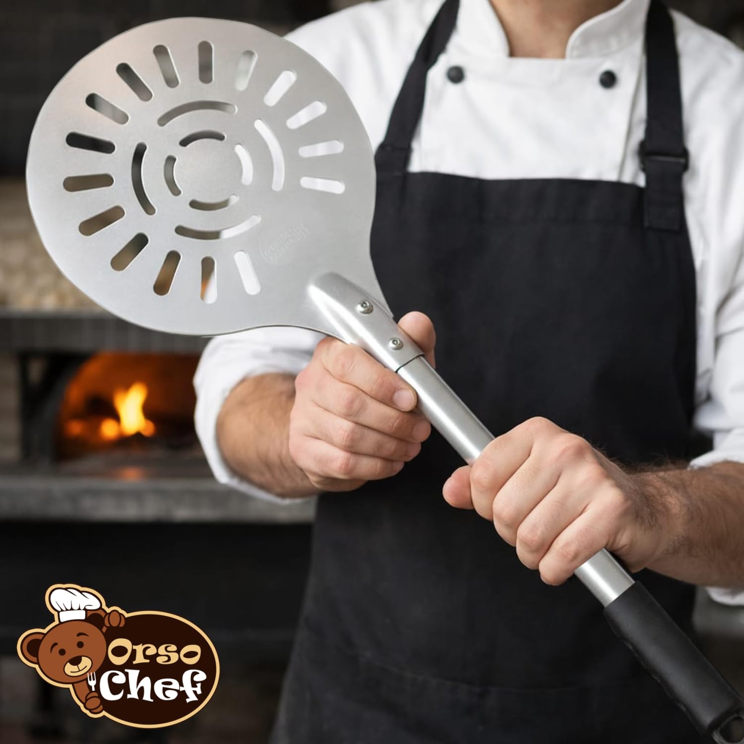 Antech - Pala Pizza Forata in alluminio Anodizzato 30x30 cm con Manico Estensibile + Paletta Ruota Pizza in Alluminio da 25 cm (10 pollici). Per Pizza Pane Crostate - Set di due pale -