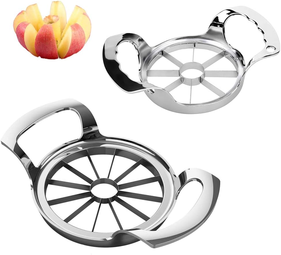 Apple Slicer 8-12 Blade Extra Large Apple Corer Peeler,Stainless Steel Ultra-Sharp Fruit Corer & Slicer,Apple Cutter,Wedger,Pitter,Decorer Tool,Divider for Up to 4~7 Inches Apple and Pear（2PCS）