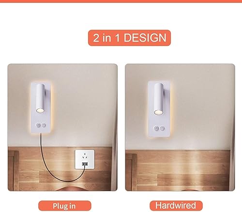 Miniatura 5 de Lámpara de Pared LED, Luz de Lectura de Cabecera, Enchufable, 3W, Aplique de Pared de Cabecero, Lámpara de Pared Ajustable con Interruptor de