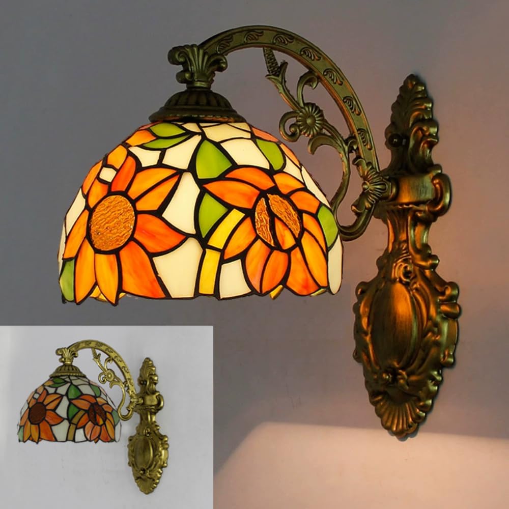XINYASEE Creative Wall lamp, Tiffany Style Colored Glass Wall lamp, Living Room, Bedroom, Bedside, Corridor, Restaurant lamp, E27 Pure Handmade, Wide Range of Applications (C)