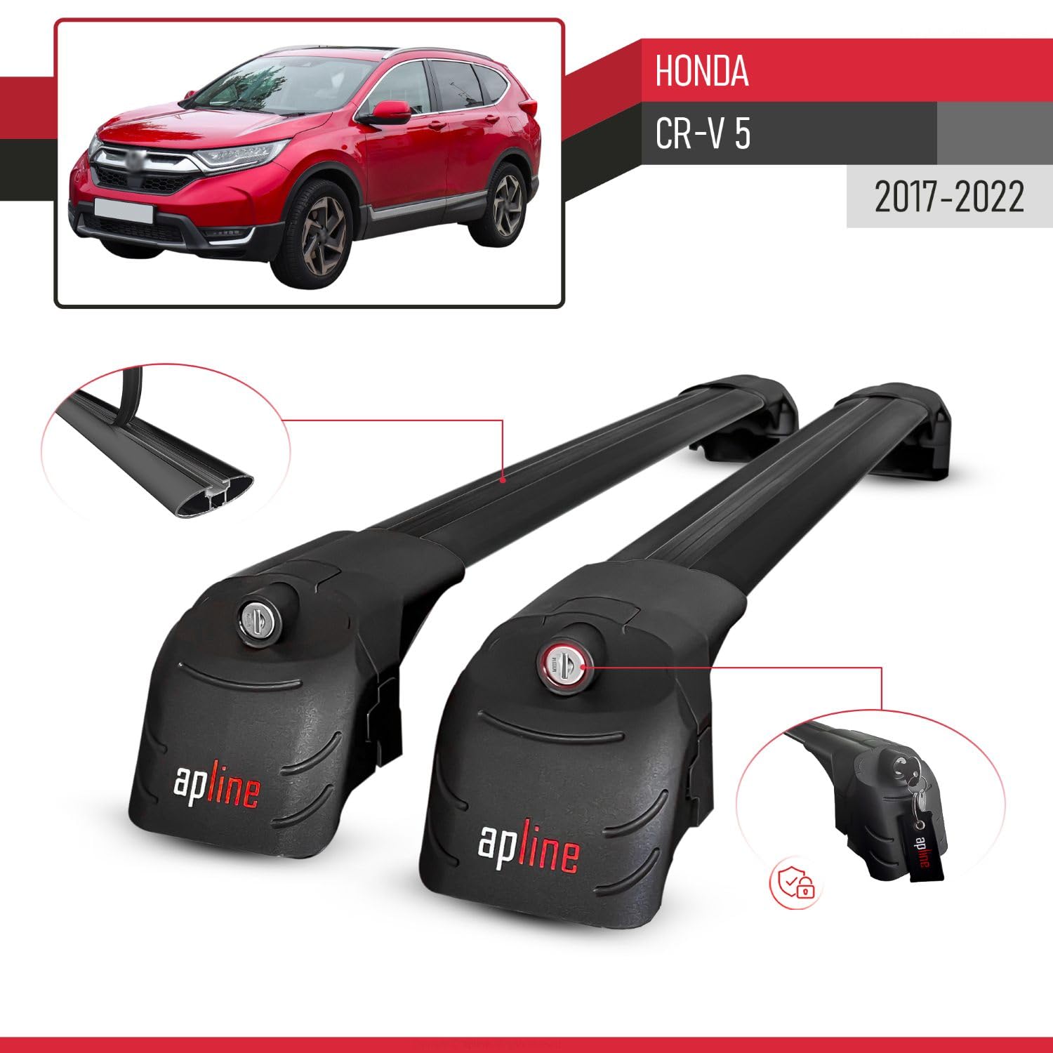 Kompatybilny z Honda CR-V 5 2017-2022 Aluminiowy bagażnik dachowy – 2 poprzeczki, czarne