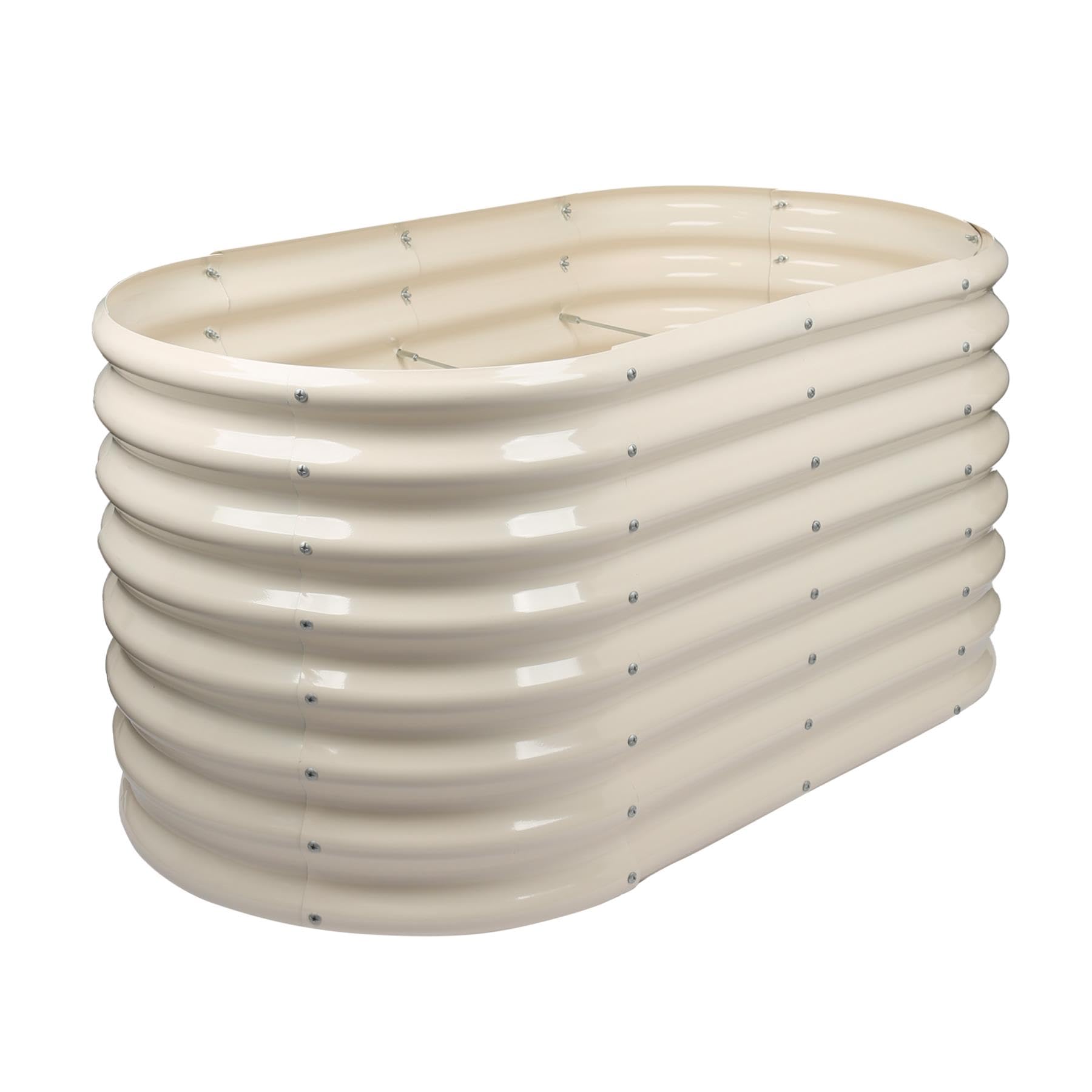 Harbour Housewares Raised Garden Bed - Ivory - 120 x 60 x 60cm - Rounded - Bottomless Metal Raised Bed Galvanised Steel Planter Box for Growing Outdoor Plants, Vegetables, Flowers and Herbs