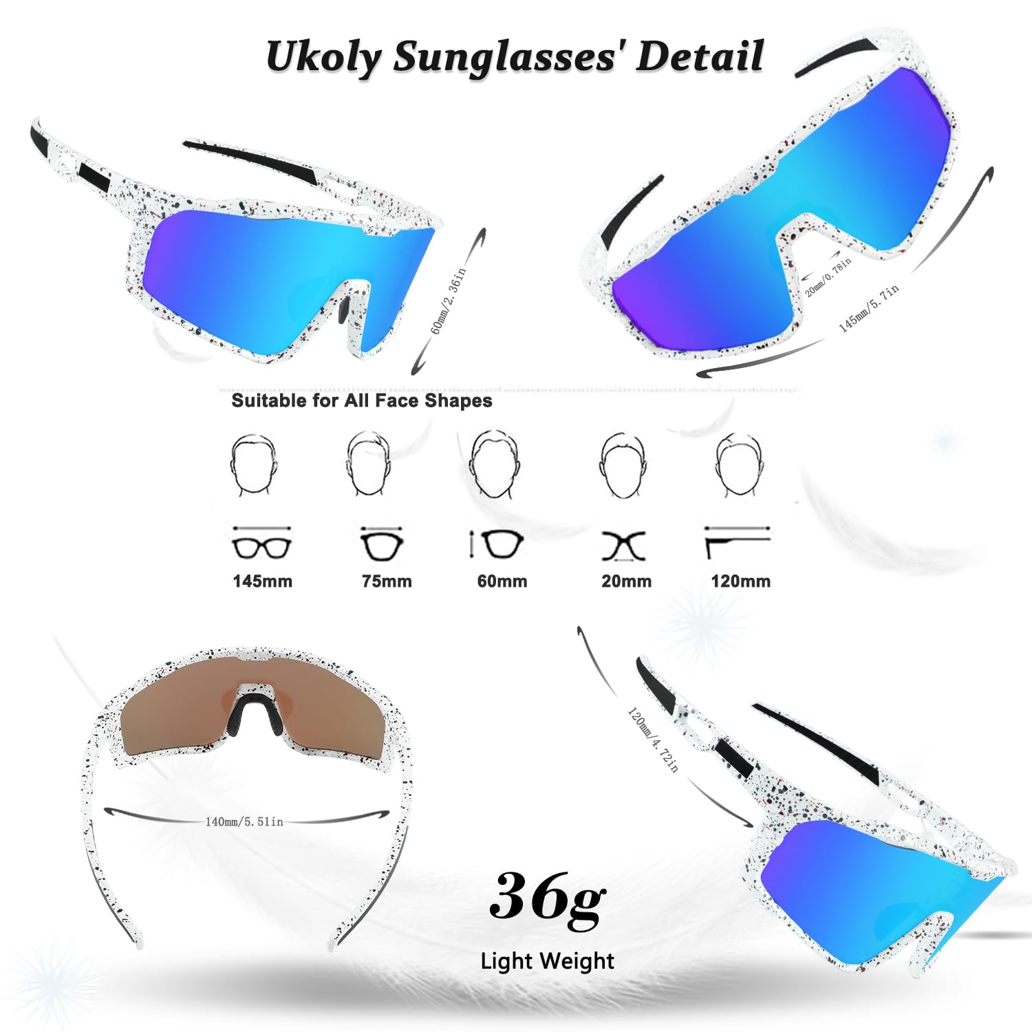 Ukoly Baseball/Running/Fishing Sunglasses Cycling Glasses For Men Women,Sport Sunglasses/Glasses HD Lens UV400 Protection TR90 Frame Windproof 620 WB