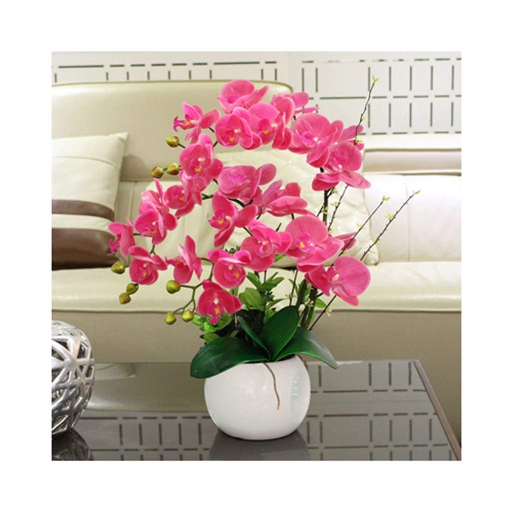 AYCDL Artificial Flowers Orchids with Pot Decoration - Phalaenopsis Flower Potted Faux Orchids with Leaves Branches Bonsai Decor for Home/Kitchen/Bedroom/Office Flora