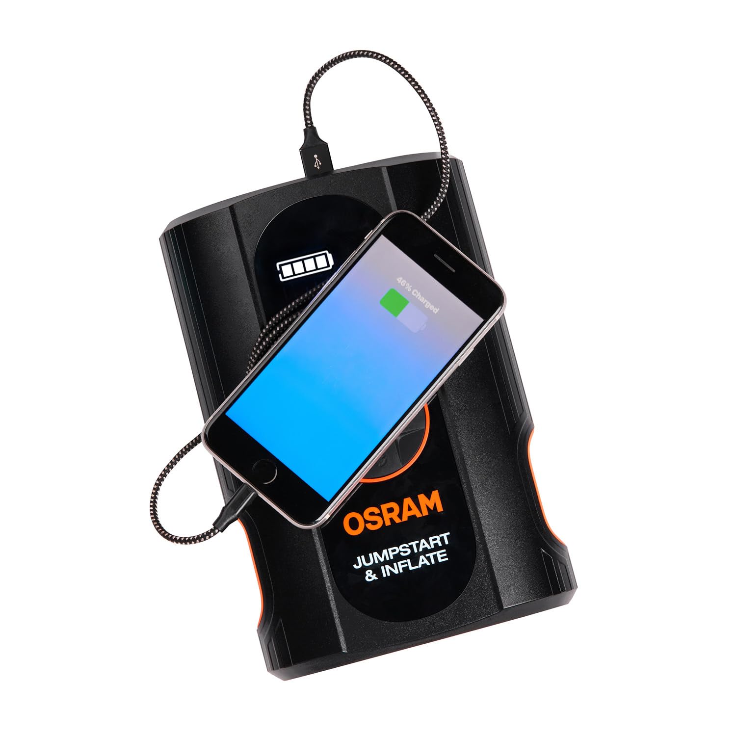 OSRAM BATTERYjumpstart 1250A, 12V, de litio, con función de batería externa y USB, arrancador de emergencia, para motores de gasolina de hasta 6L y motores diésel de hasta 2.8L.