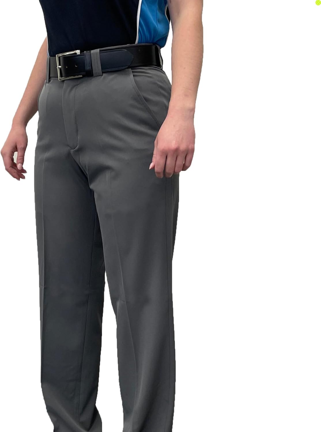 Smitty BB-S-359HG Women's 4-Way Stretch Flat Front Base Pants Slash Pockets Heather Grey Umpire Baseball Softball