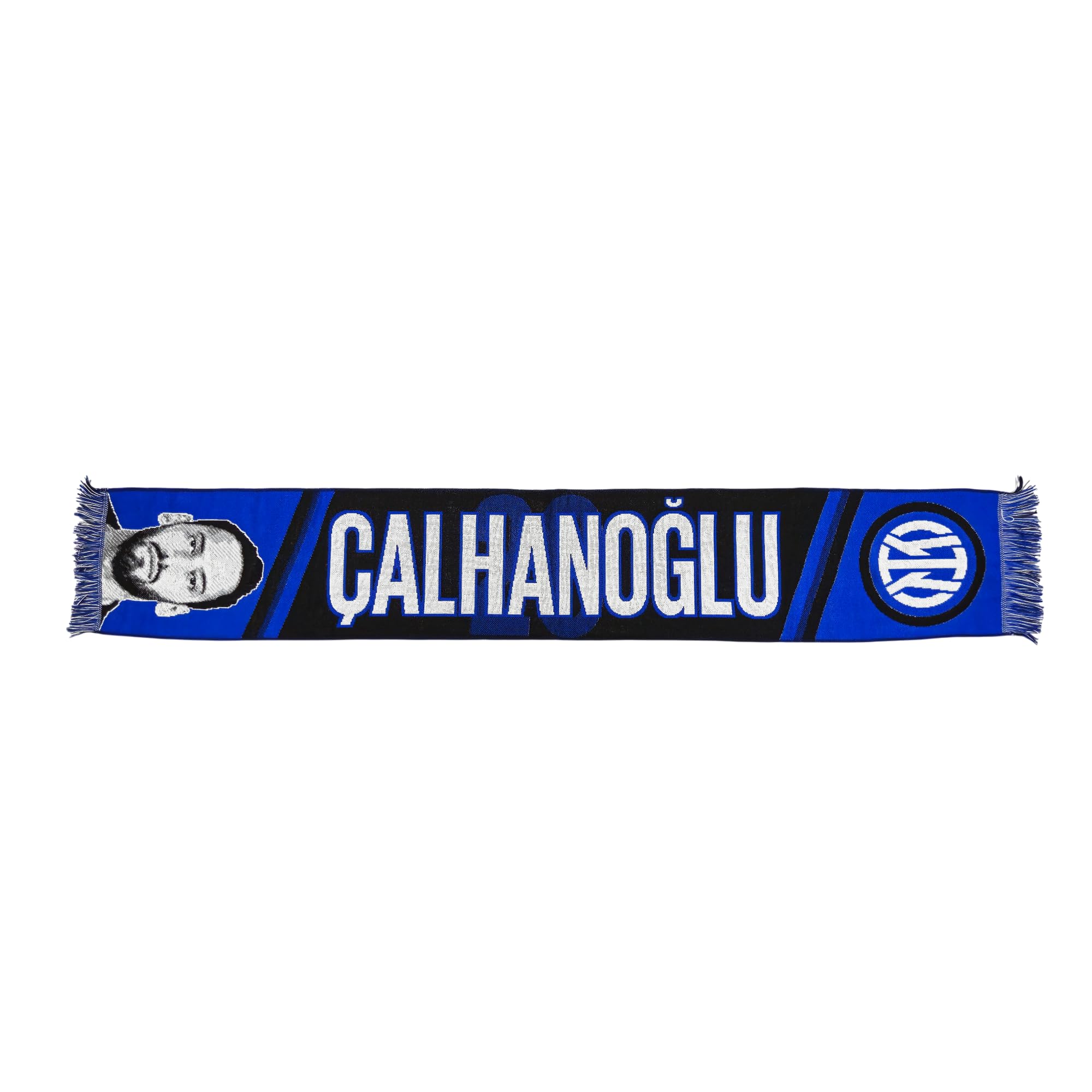 Inter Jacquard Scarf for the Player Hakan Çalhanoğlu, 100% Acrylic, Black/Blue/White, 135 x 22 cm