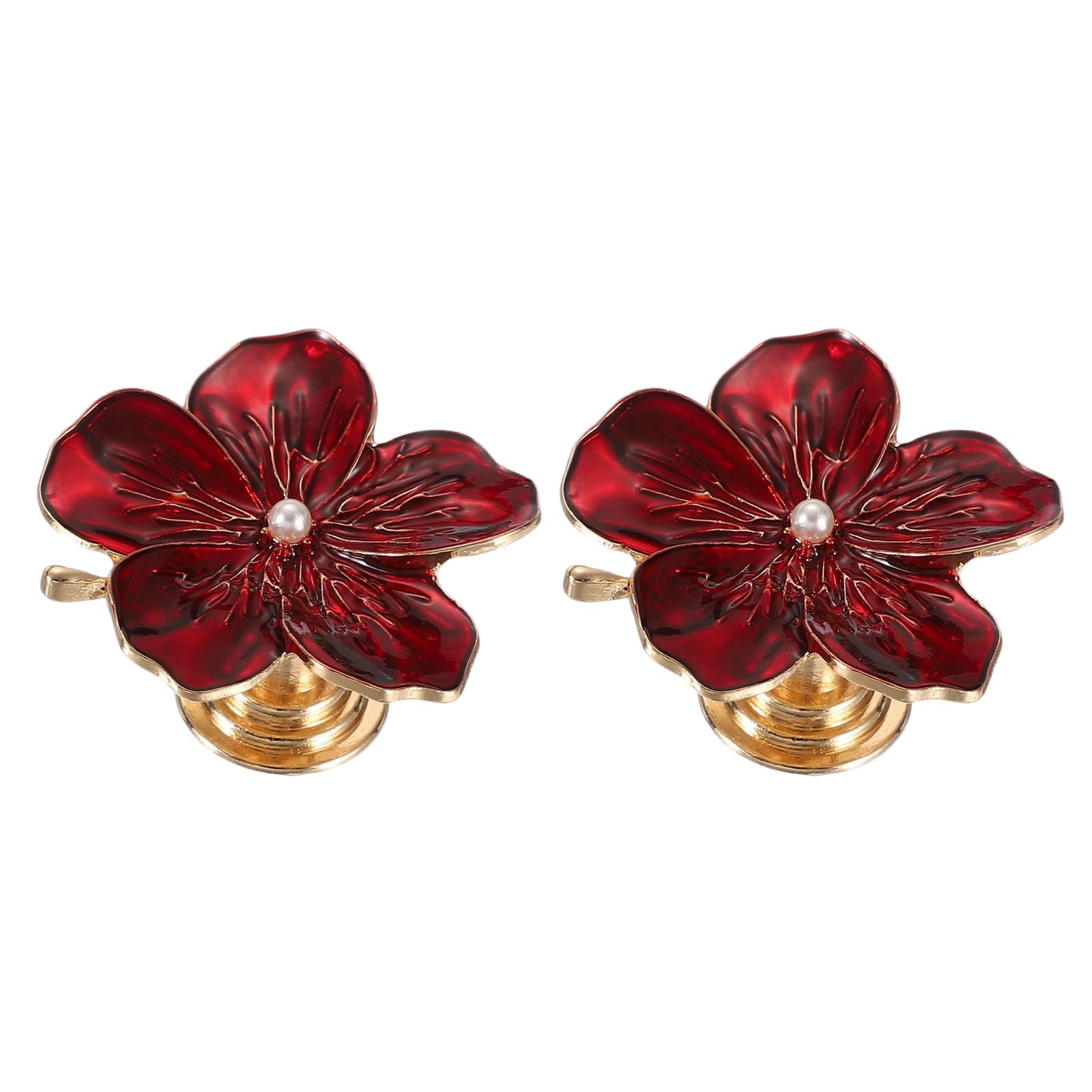 sourcing map 2 Pcs Flower Knobs, Metal Cabinet Drawer Knob Pearl Flower Petal Handles Dresser Knobs for Cupboard Cabinet Closet Door Pulls Decorative Furniture, Red — image 1