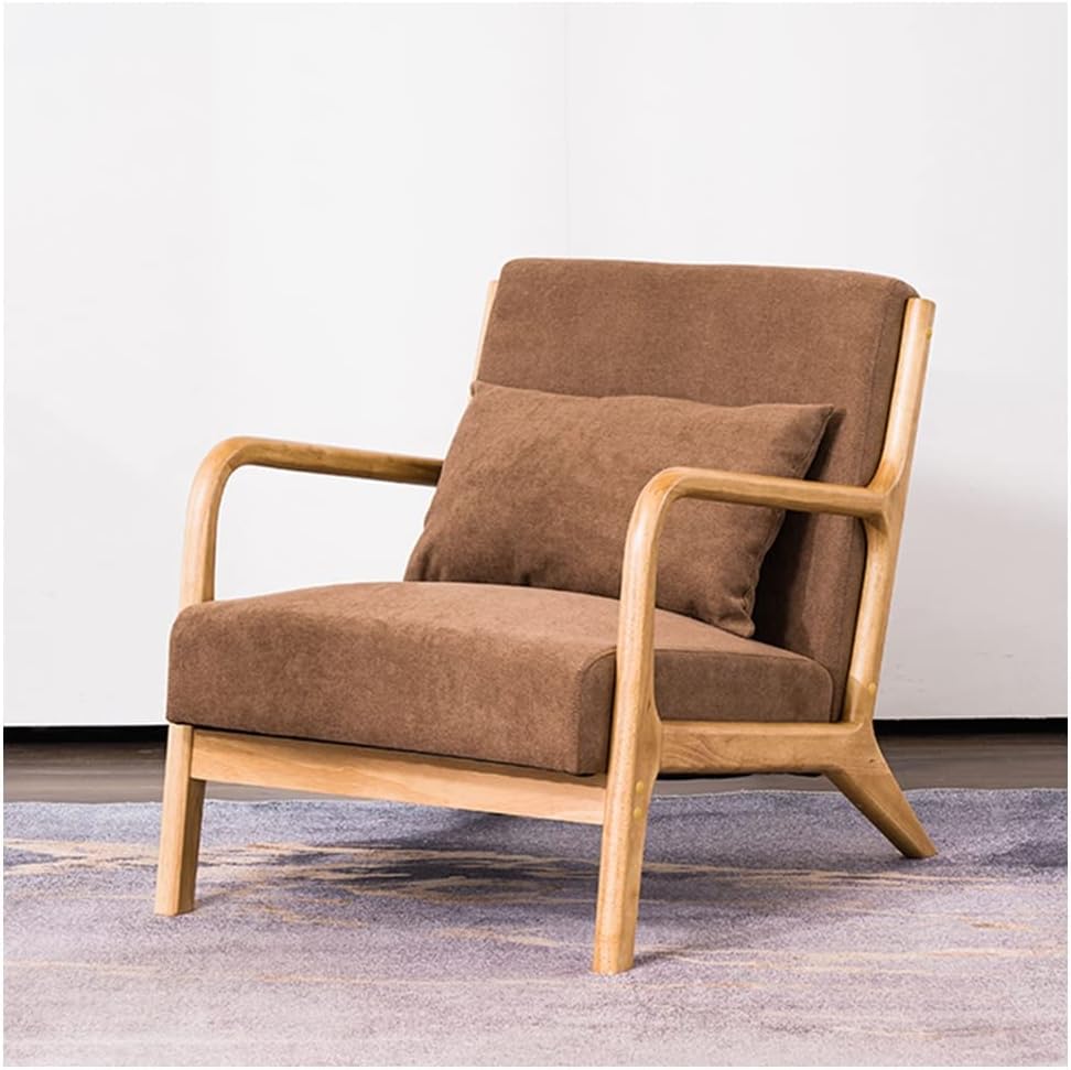 Accent Chair for Living Room, Side Chair with Arms, Mid-Century Modern Leisure Chair Upholstered with Solid Wooden Frame and Armrest Fabric Reading Chair for Bedroom Apartment (Color : Brown)