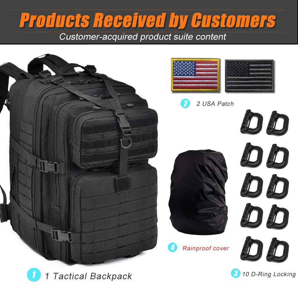 Mochila militar táctica grande Molle 64L, bolsa de senderismo, Negro -, Moderno 3