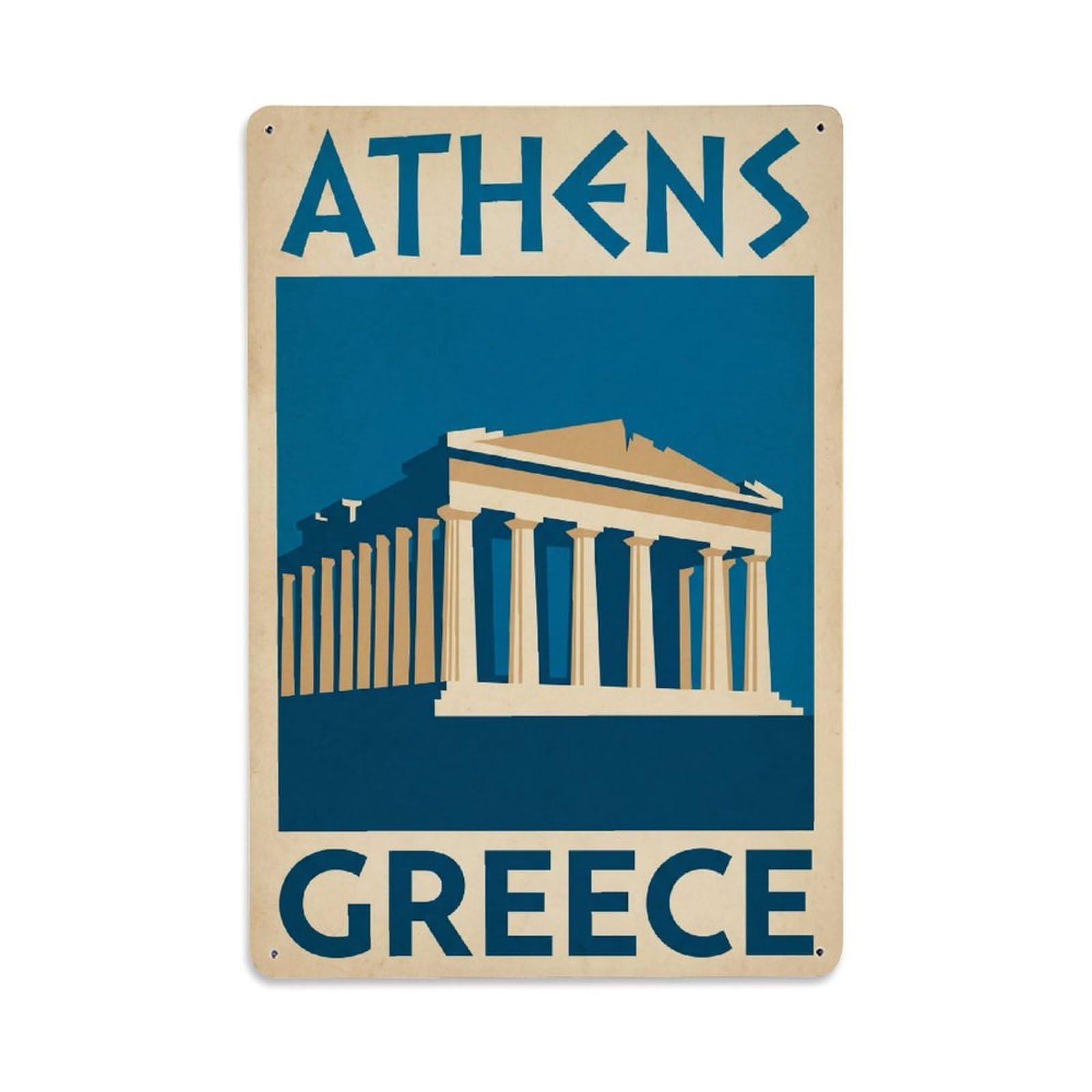 Vintage Travel Greece Athens Metal Tin Sign Plaque Wall Decor for Cafe, Club Bar, Office, Garden Metal Poster 8x12Inch