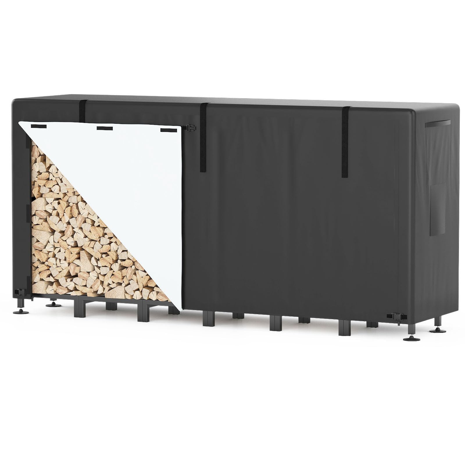 Himimi Log Stores Outdoor Firewood Log Rack with Waterproof Cover, 235 x 25 x 116 cm, Heavy-Duty Metal Wood Storage, 1.2 m³ Capacity, 1134 kg Load, Weatherproof Outdoor Log Holder