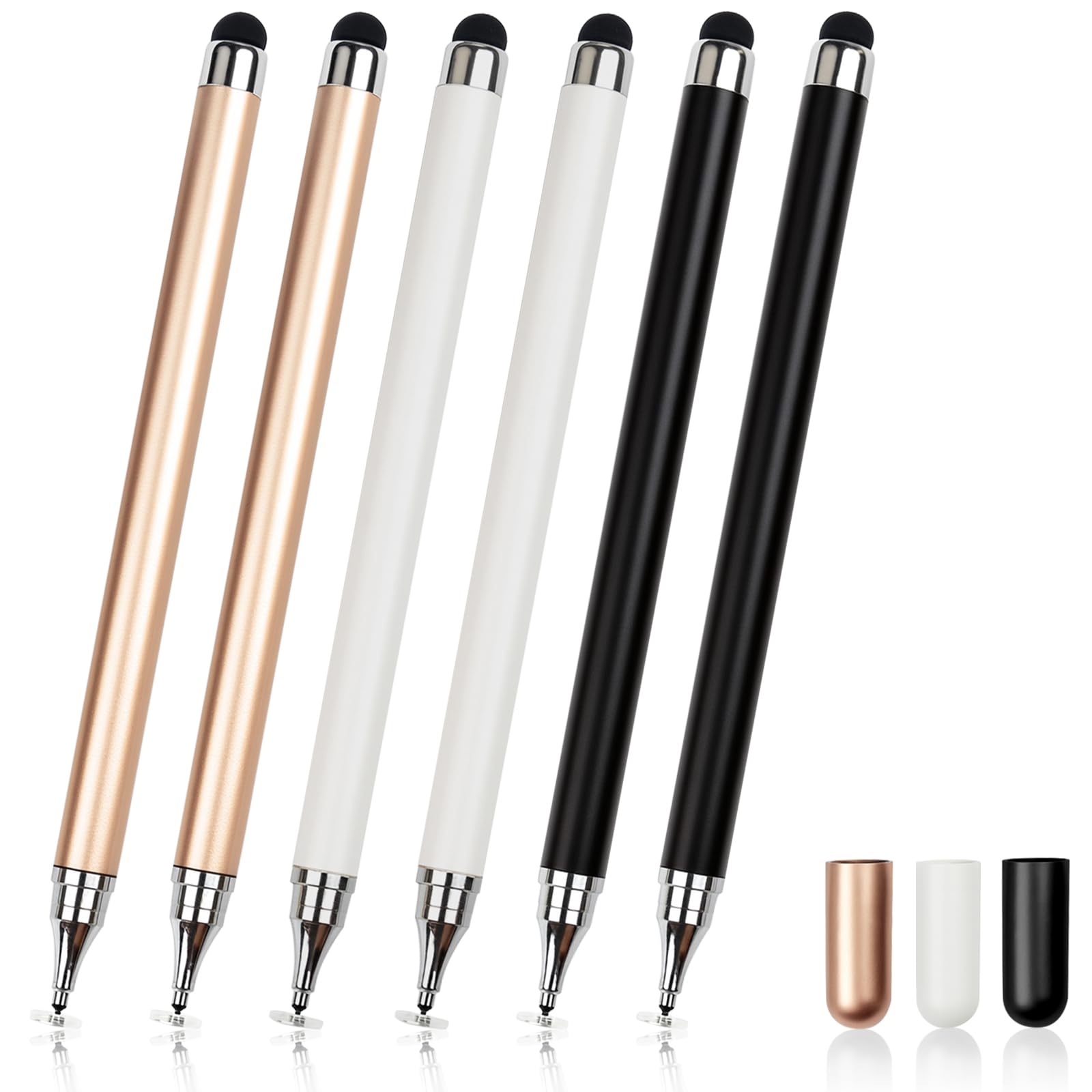 6-Pack 2-in-1 Stylus Pens for Touchscreen Devices – High-Precision, No-Charge Stylus for iPad, iPhone, Samsung & Android Tablets (3 Colors)