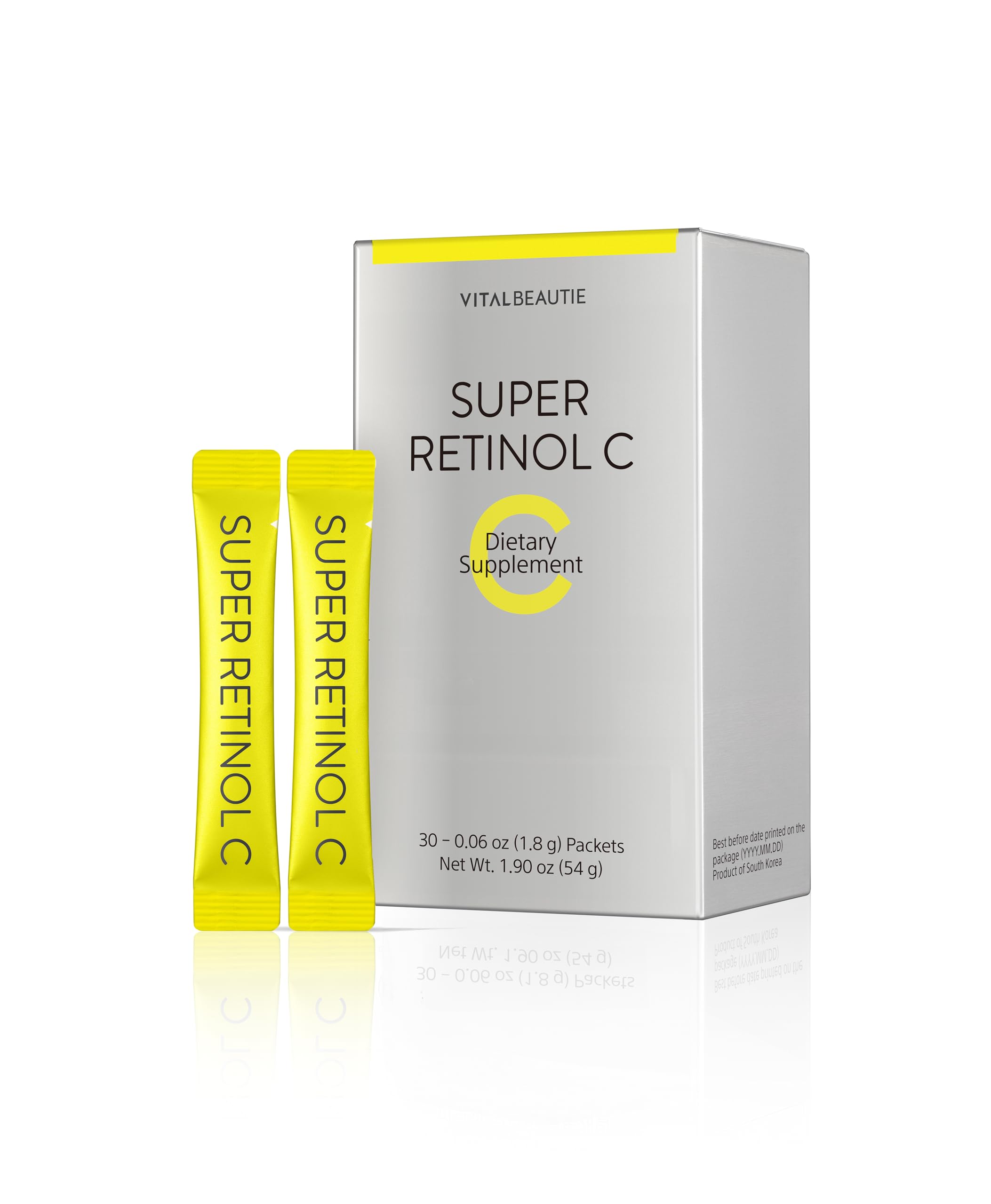 VITALBEAUTIE Super RetinolC (Powder, Skincare Supplement) - Retinol, Vitamin A, C, D, E, Pantothenic Acid, Zinc, L-Cysteine for Skin Radiance and Tone Vegan Authorized AMOREPACIFIC - 30 Packets