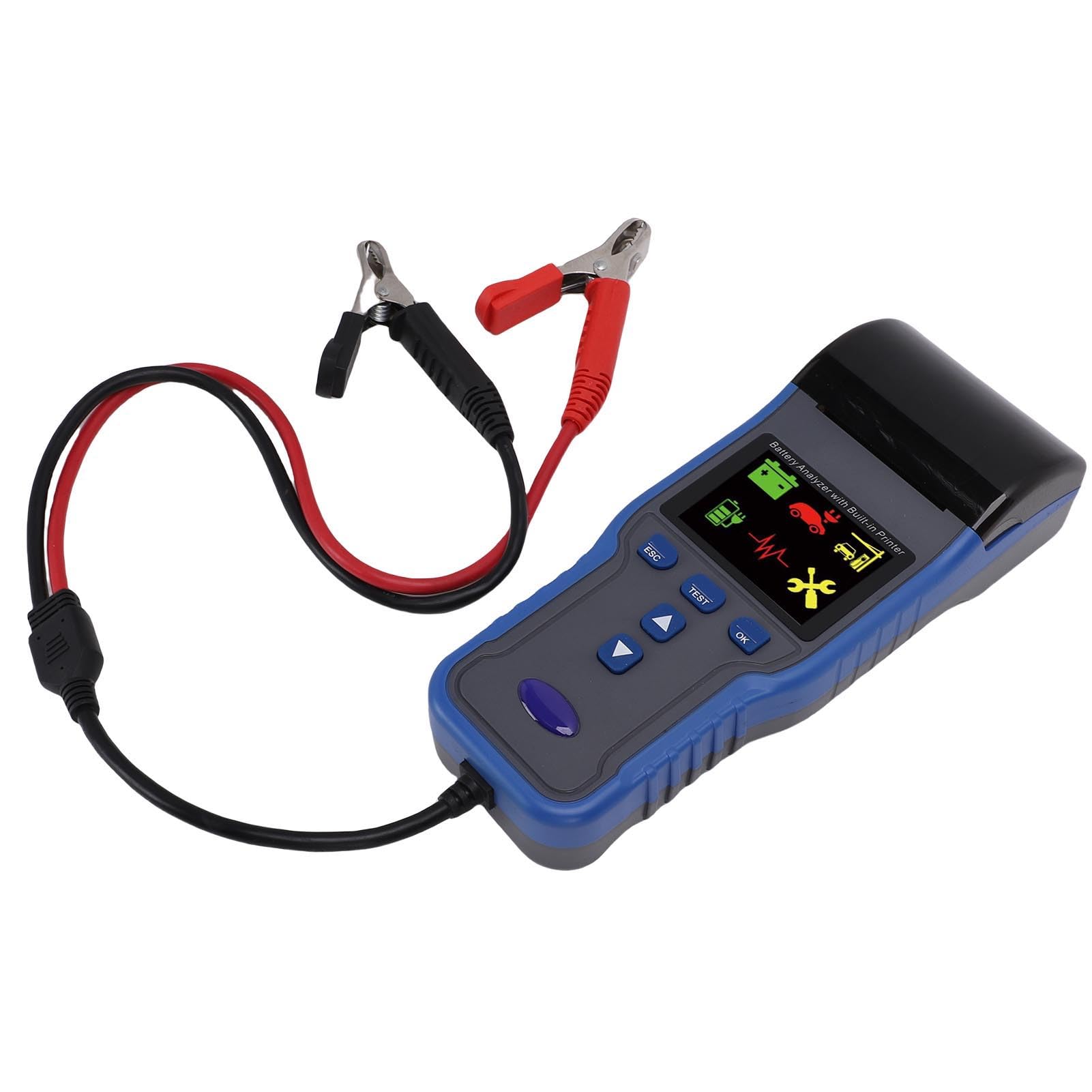 lyrlody Tester Batteria per Auto Tester Carico Batteria 12V 24V con Stampante ABS Analisi a Fili da 100 a 2000CCA Riconoscimento Automatico per Auto Camion Moto Barche