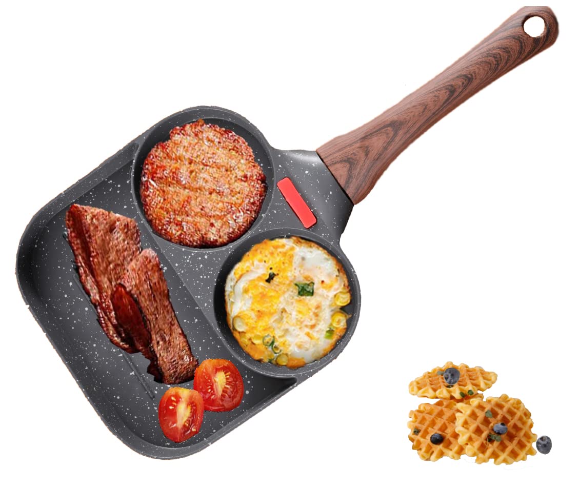HAIYE Egg Frying Pan,Nonstick Pancake Pan, 3 Section Fried Egg Pan Aluminium Alloy Cooker For Breakfast,Suitable for Induction Cookers and Gas Stoves(three section)
