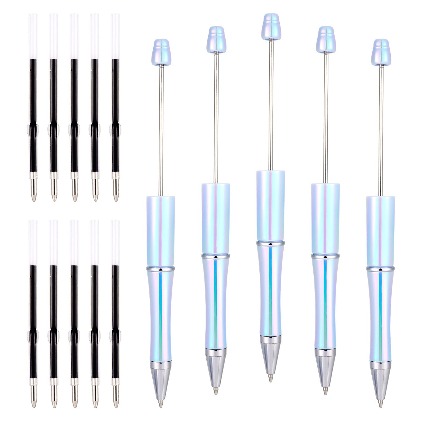 PandaHall 5pcs Beadable Pens with 10pcs 1mm Pen Refills Plastic Beaded Pens Shaft Black Ink Ballpoint Pens for Pen Making School Office Supplies Light Steel Blue