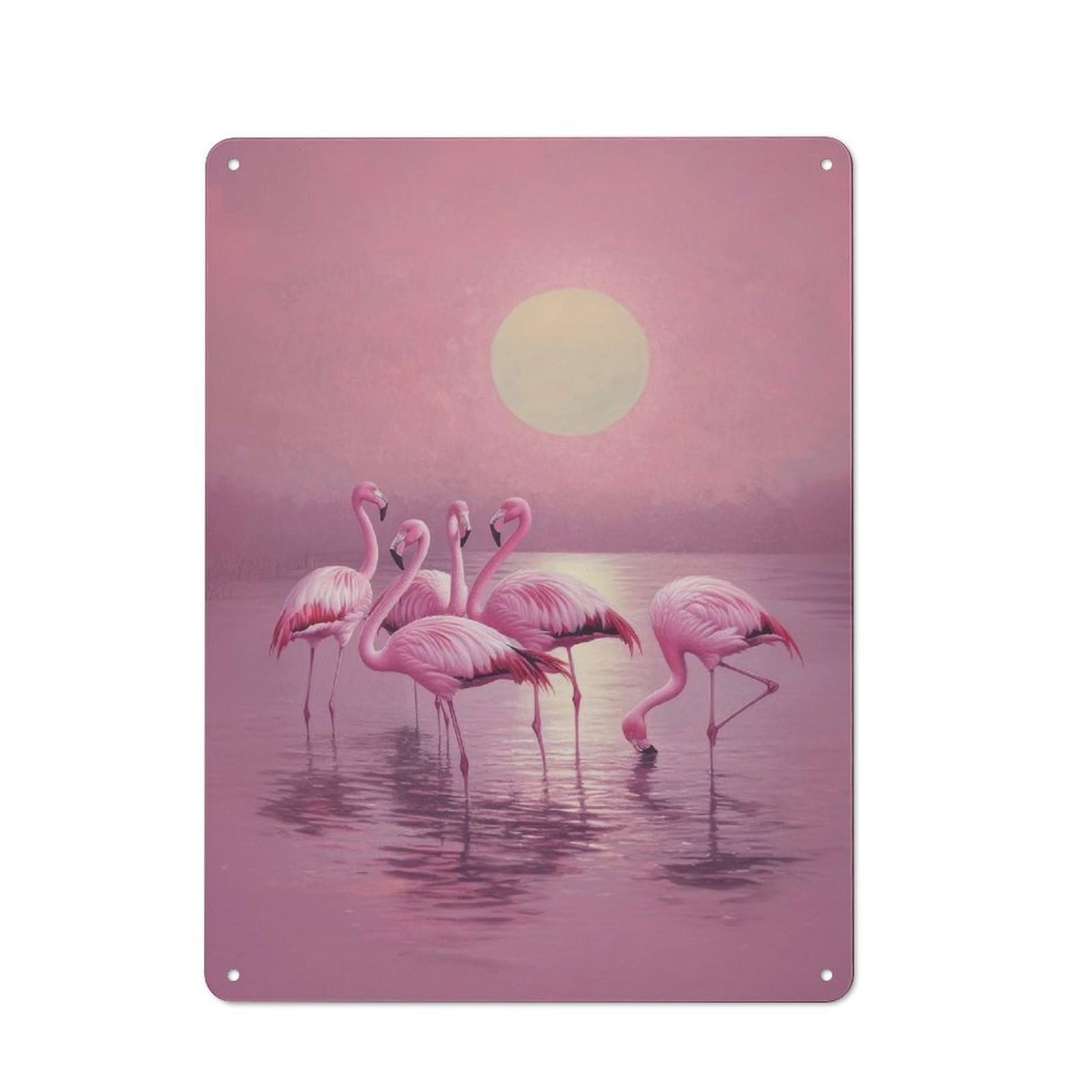 Junmoney Style-19 Rustic Tin Sign 40X30cm Featuring Pink Flamingos Sunset For Garage Or Workshop, For Garage, Workshop And Man Cave Decoration