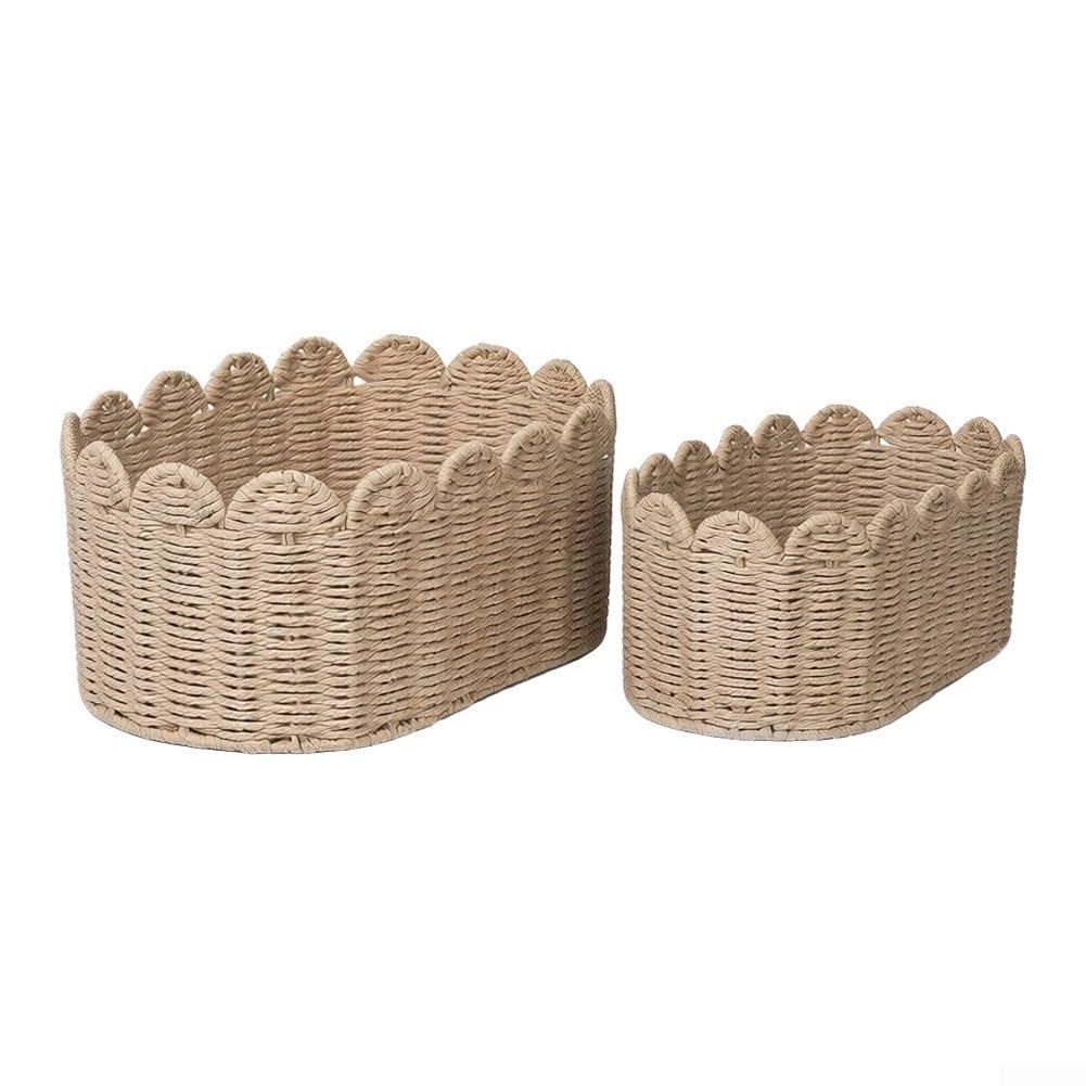 Fauhapyway Rattan-Aufbewahrungskorb, handgewebt, gewellter Rand, groß, 2