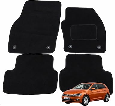 Volkswagen VW Polo MK6 2018-2021 Car Mats Accessories Tailored Fit Floor Mats Set of 4, Non Slip with Double Thickness Heel Pad and 4 Safety Clips - Black