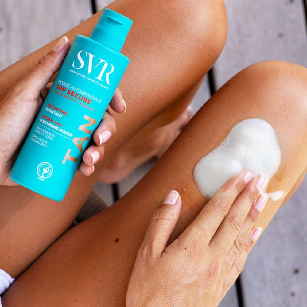 SVR - Sun Secure Mousse Autobronzante - Mousse hidratante Gradual Tan – Para Rostro y Cuerpo – DHA Natural, Glicerina, Vitamina E – 150 ml