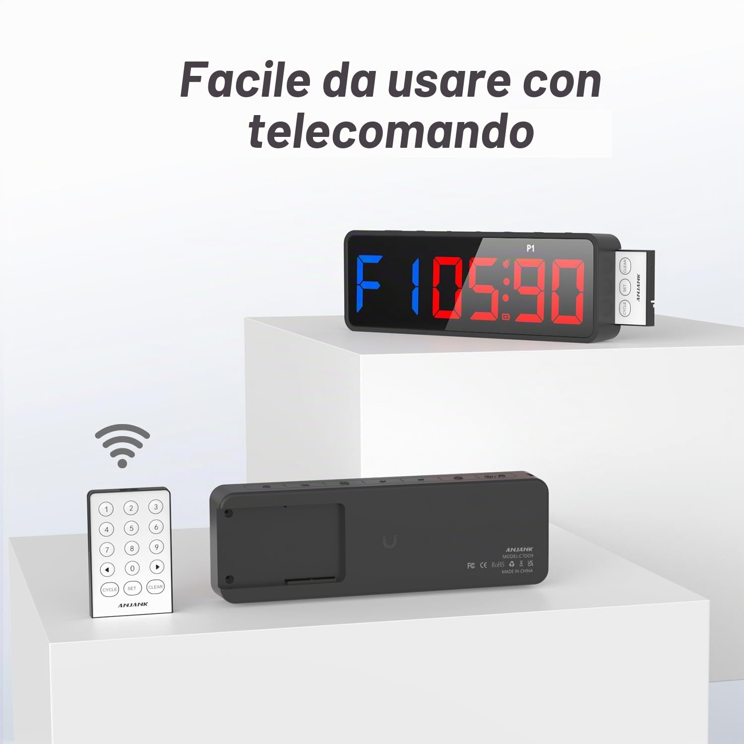 ANJANK Timer Palestra Magnetico Portatile & Orologio,Conto Alla Rovescia/Su, Cronometro, Timer per Intervalli di Allenamento con batteria potente, Telecomando, Regolazione Luminosità & Volume