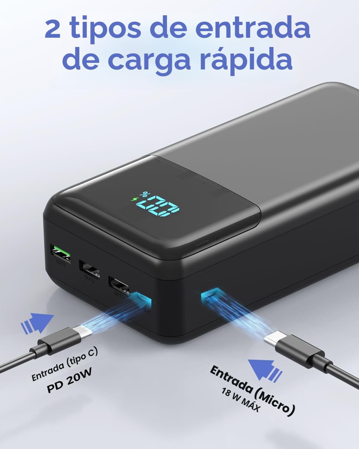 Powerbank 60000 mAh de Gran Capacidad, 22,5 W Carga rápida, USB-C 4 Salidas, Batería Externa Pantalla LED, Batería Externa Compatible con iPhone Tabletas Android, etc