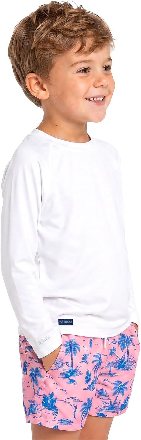 Boys UPF 50+ Rash Guard, Long Sleeve Cooling Swim Shirt for Kids