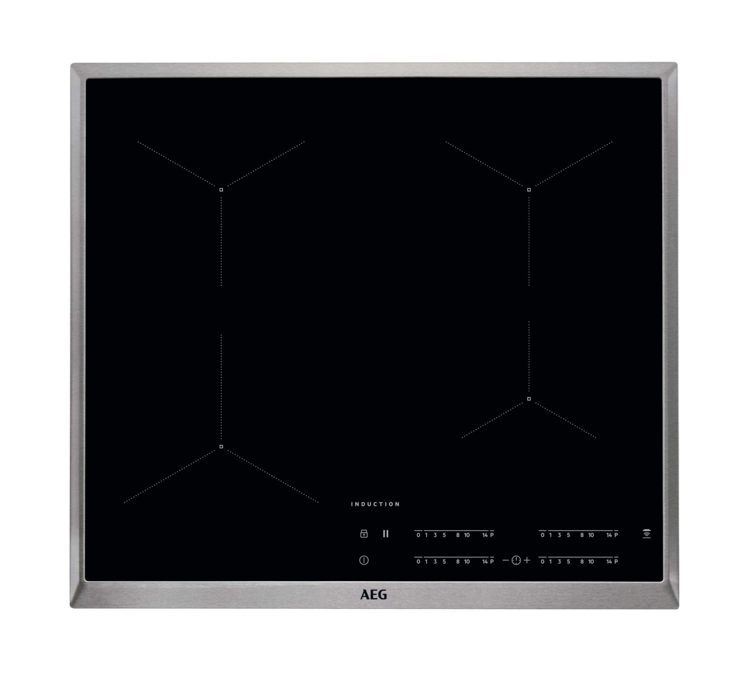 AEG IKB64431XB Autarkes Kochfeld/Induktion/Hob²Hood/Slider-Bedienung / 60 cm/Edelstahlrahmen / 4 Kochzonen/Powerfunktion/Kindersicherung