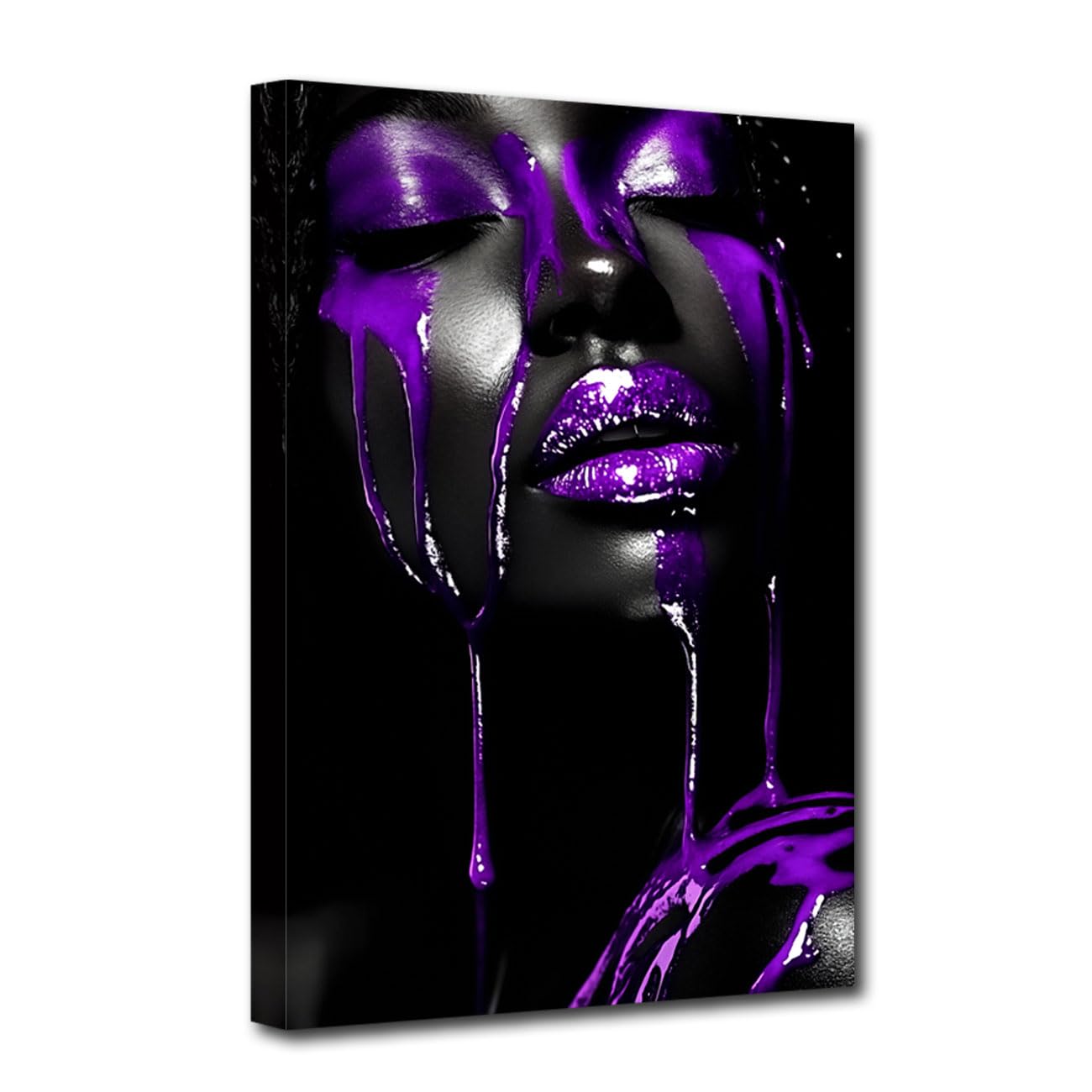 CCWACPP African American Wall Art Purple Black Wall Decor Black Women Canvas Art Abstract Girl Pictures Modern Artwork Bedroom Office Decor Framed (30L x 45W cm)