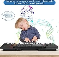 Vista 3 de Teclado de piano de 61 teclas, teclado electrónico portátil de música con micrófono, soporte para partituras de música y fuente de alimentación