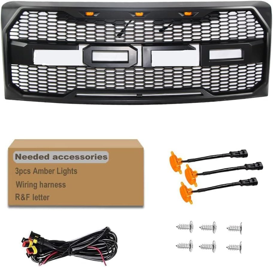 Miniatura 7 de Rejilla de repuesto para parachoques delantero compatible con F150 2009 2010 2011 2012 2013 2014 F150, parrilla delantera con luces LED (negro mate)