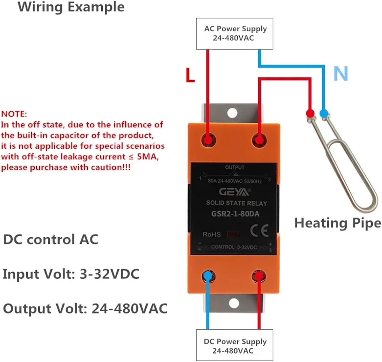 GSR2-1 SSR 10A 25A 40A 60A 80A 100A 120A Rail Mounted Solid State Relay Single Phase with Heat Sink(Dc to Ac,GSR2-1-100A)