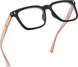 Black Jones Blue Light Blocking Computer Glasses | Zero Power Eyeglasses | Eye Protection for Women Men | Wooden Arm Frame | Anti Glare Eyewear | Bluelight Blocking Spectacles