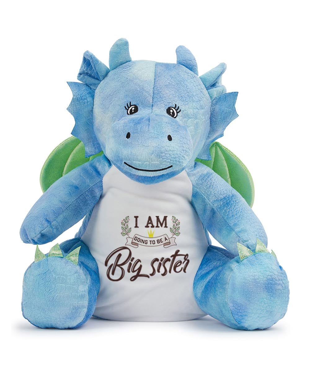 Big Sister Teddy Bear Gift – “I Am Going To Be A Big Sister” Printed Soft Toy | Cute Pregnancy Announcement Gift for Kids Girl | Baby Reveal Plush Toy | Soft Toys Teddy. (Dragon)