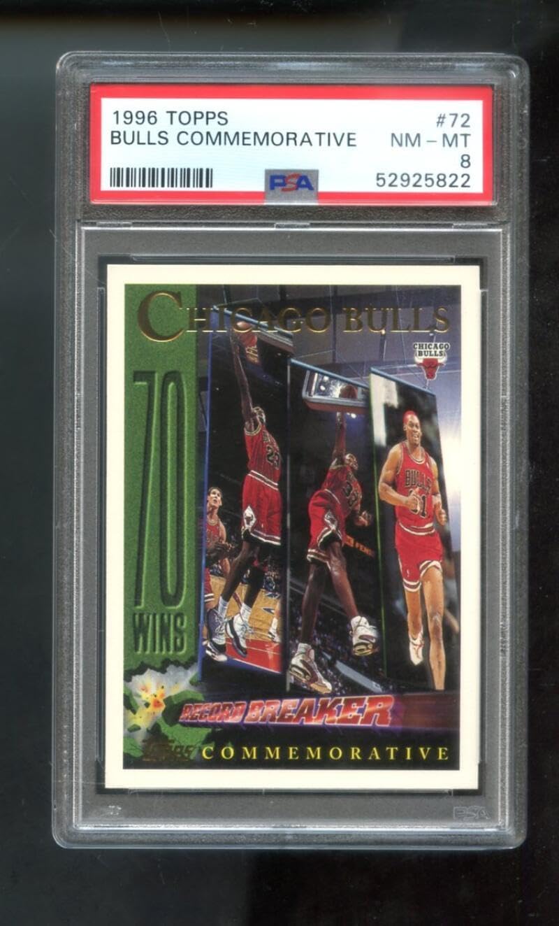 1996-97 Topps #72 Chicago Bulls Commemorative 70 Wins Michael Jordan PSA 8 Graded Basketball Card NBA 1996 1997 Record Breaker