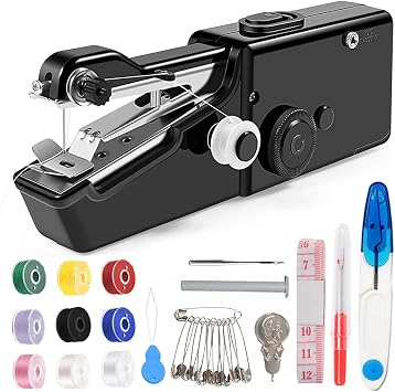 Handheld Sewing Machine for Quick Stitching, Mini Portable Sewing Machine with Sewing Kits for Home DIY, Travel Black