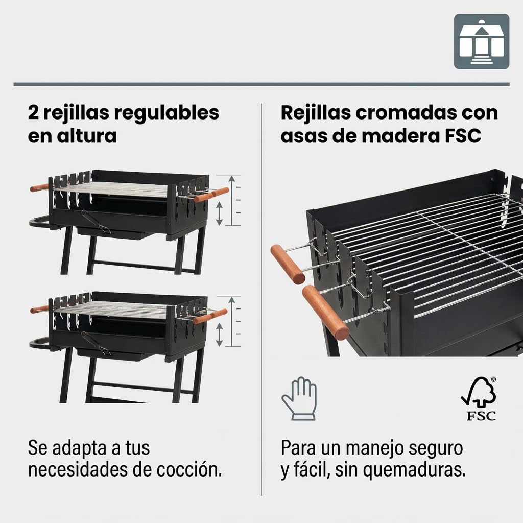 Tarrington House Barbacoa de Carbón Brigida, Acero/Madera, Rejillas Regulables en Altura, Asas de Madera, Estante Inferior, Ruedas, Negra