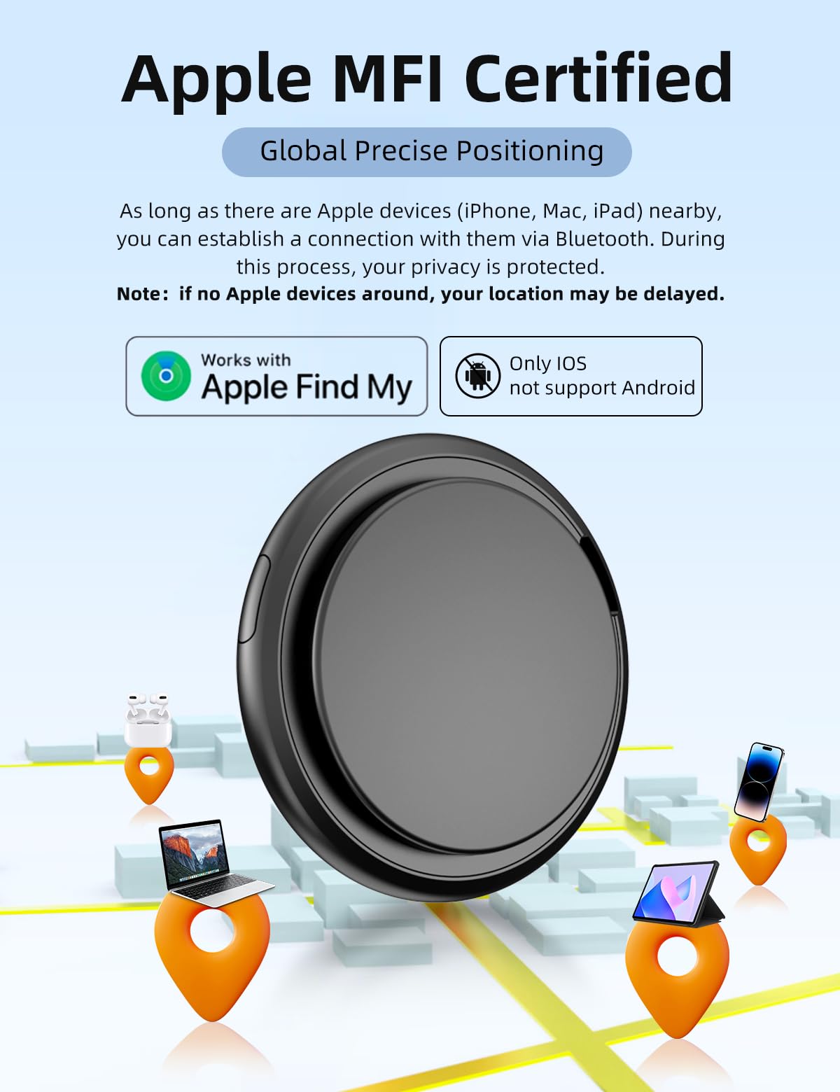 Confezione da 4 etichette per tracciamento dell'aria, Bluetooth Tracker, localizzatore di chiavi con suono, funziona con Apple Find My (solo iOS), per trovare oggetti per bagagli, portafogli, borse