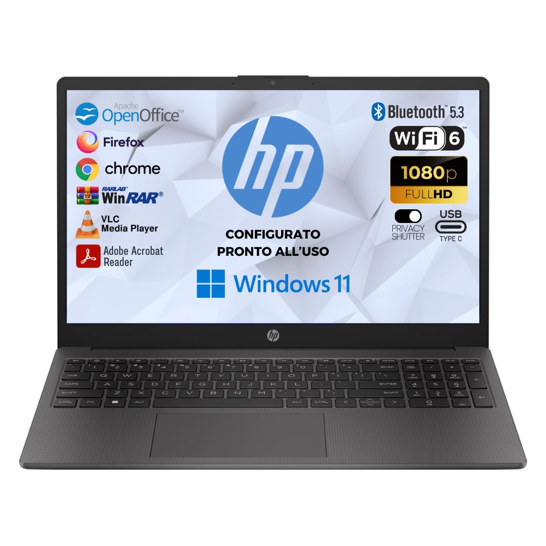 HP 250 G10, Notebook Display 15.6'' FHD, Intel Core i5-1334u 10 Core, Ram 16GB, SSD M.2 NVMe 512GB, Pc Portatile Windows 11, Utility Gratuite