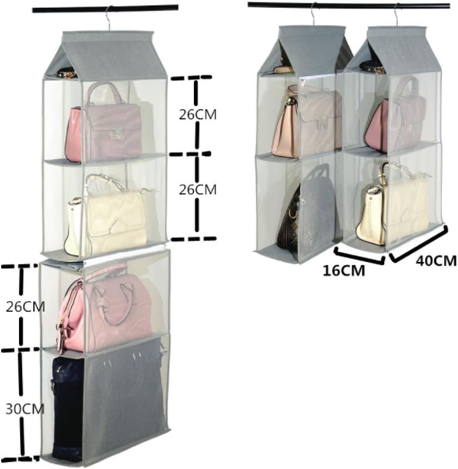 Detachable 4 Compartment Pouch Hanging Handbag Organizer Clear Purse Bag Storage Holder Wardrobe Closet Space Saving Organizers System for Living Room Bedroom(Pack of 2 Beige) - Image 3