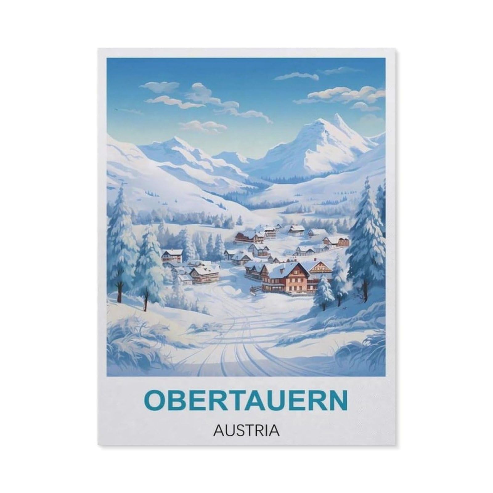 BEAYODKP DIY 5D Diamond Painting，Obertauern Austria Vintage Travel Posters，Round Diamond, Used for Room Decoration（40 x 50 cm/15.74 x 19.68 inches）-BZ99