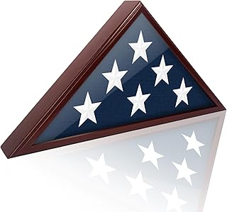 Flag Display Case for 5 x 9.5 ft Folded Burial Flag, Wall Mounted Wooden Flag Case for Wall or Tabletop, Red Brown Flag Shadow Box for Honoring Military Veteran